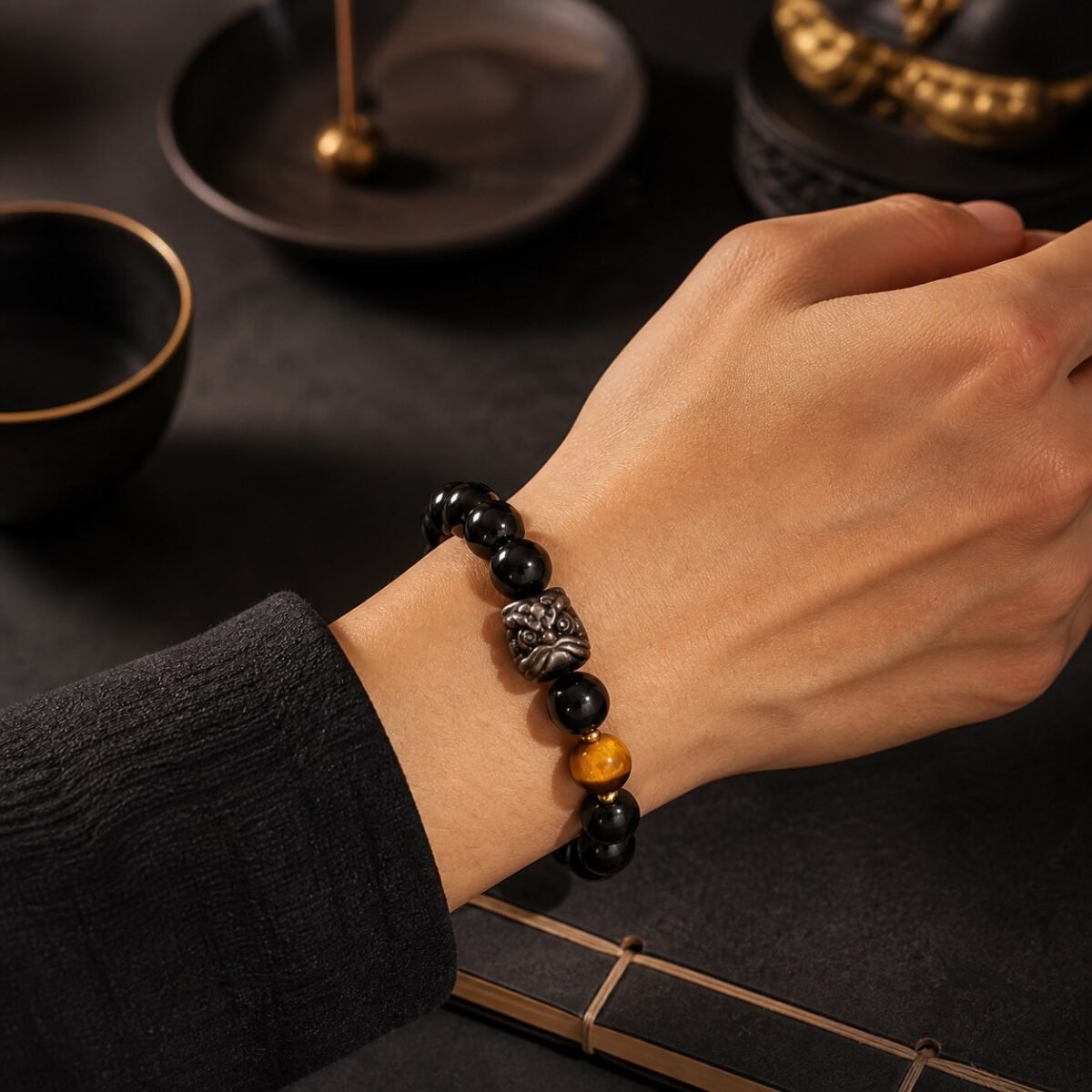 Awakened Lion Tiger Eye & Obsidian Protection Bracelet