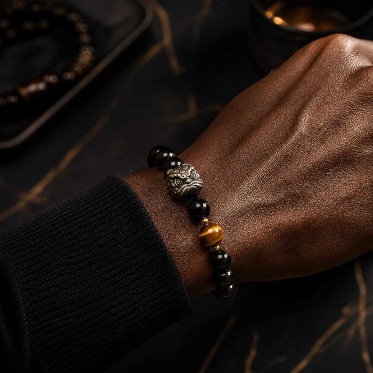 Awakened Lion Tiger Eye & Obsidian Protection Bracelet