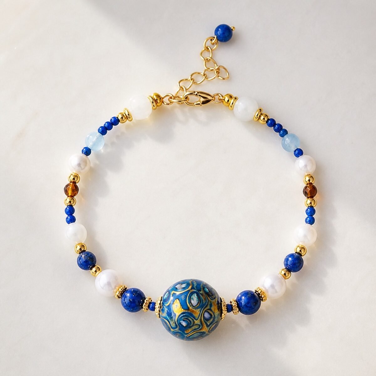 Azure Flow Pearl & Lapis Lacquer Bracelet