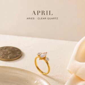 Gold Birthstone Marquise Trio Rings - April