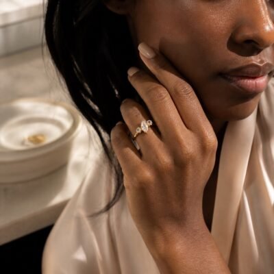 April Clear Quartz Birthstone Marquise Trio Ring – Gold