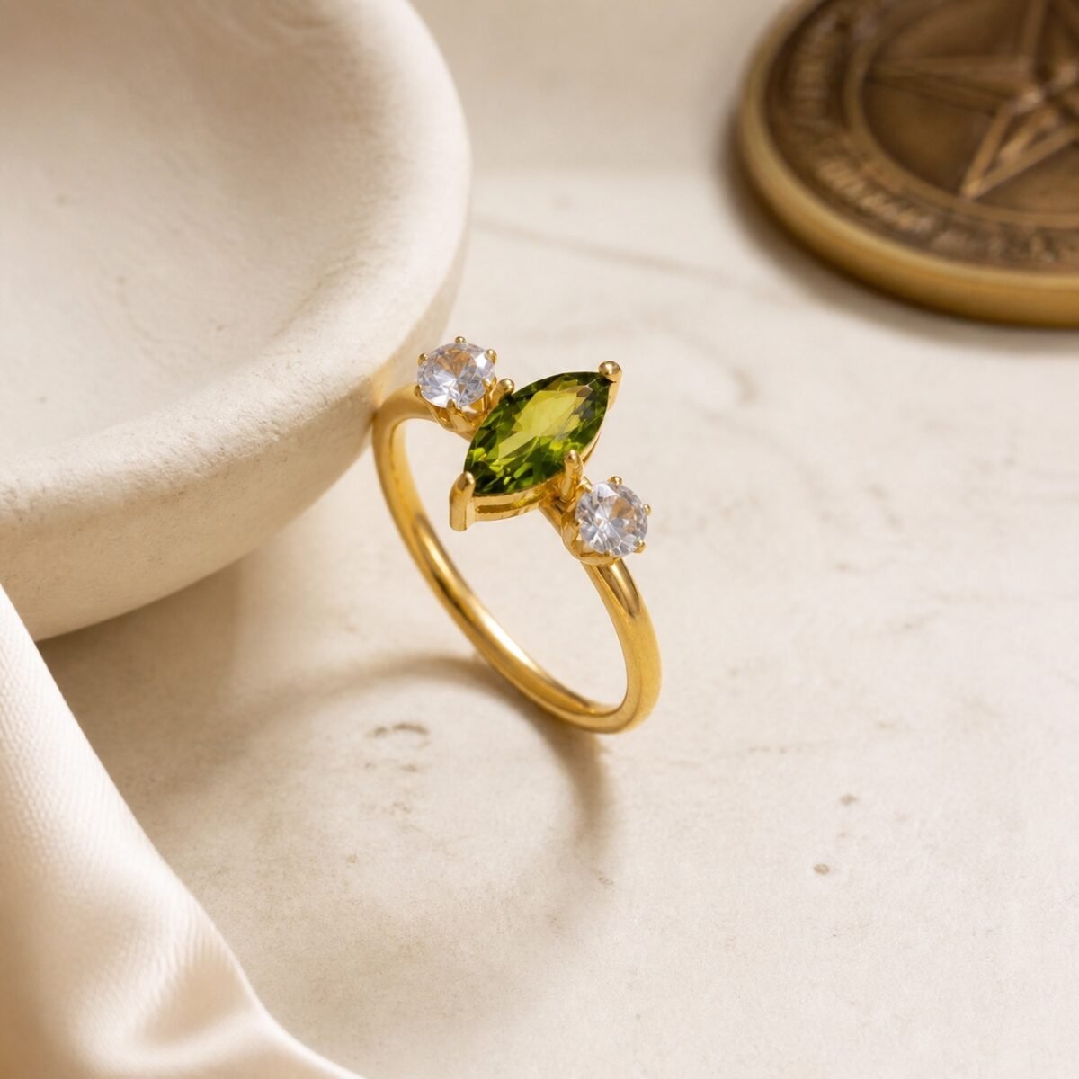August Peridot Birthstone Marquise Trio Ring – Gold