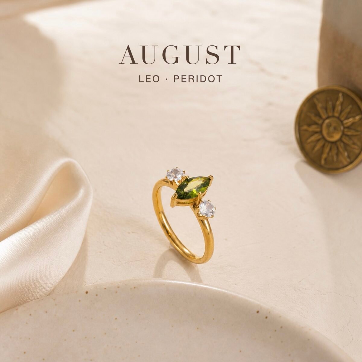 August Peridot Birthstone Marquise Trio Ring – Gold