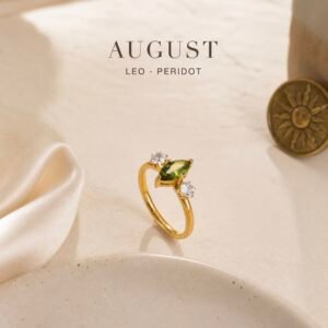 Gold Birthstone Marquise Trio Rings - August