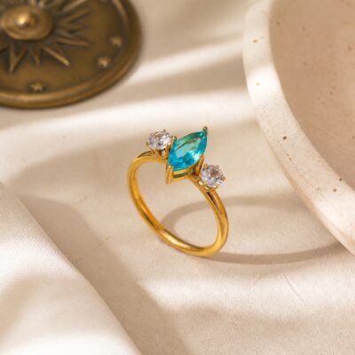 December Blue Topaz Birthstone Marquise Trio Ring – Gold