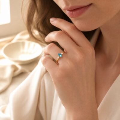 December Blue Topaz Birthstone Marquise Trio Ring – Gold