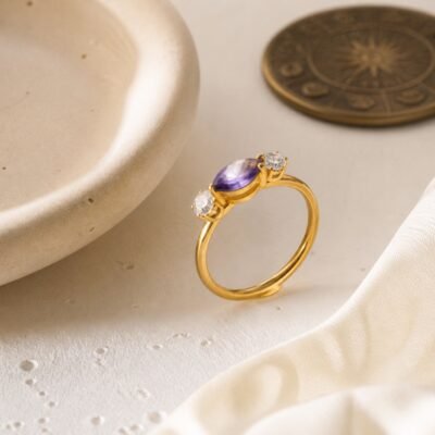 February Amethyst Birthstone Marquise Trio Ring – Gold