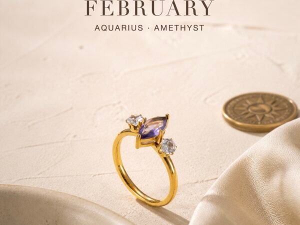 February Amethyst Birthstone Marquise Trio Ring – Gold