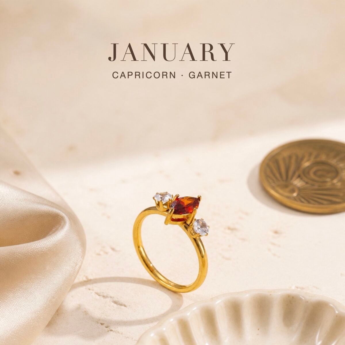 January Garnet Birthstone Marquise Trio Ring – Gold