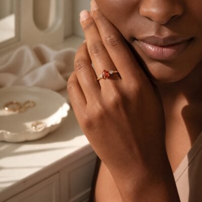 birthstone-marquise-trio-ring-gold-january-garnet-04-worn-deep Gold Birthstone Marquise Trio Rings