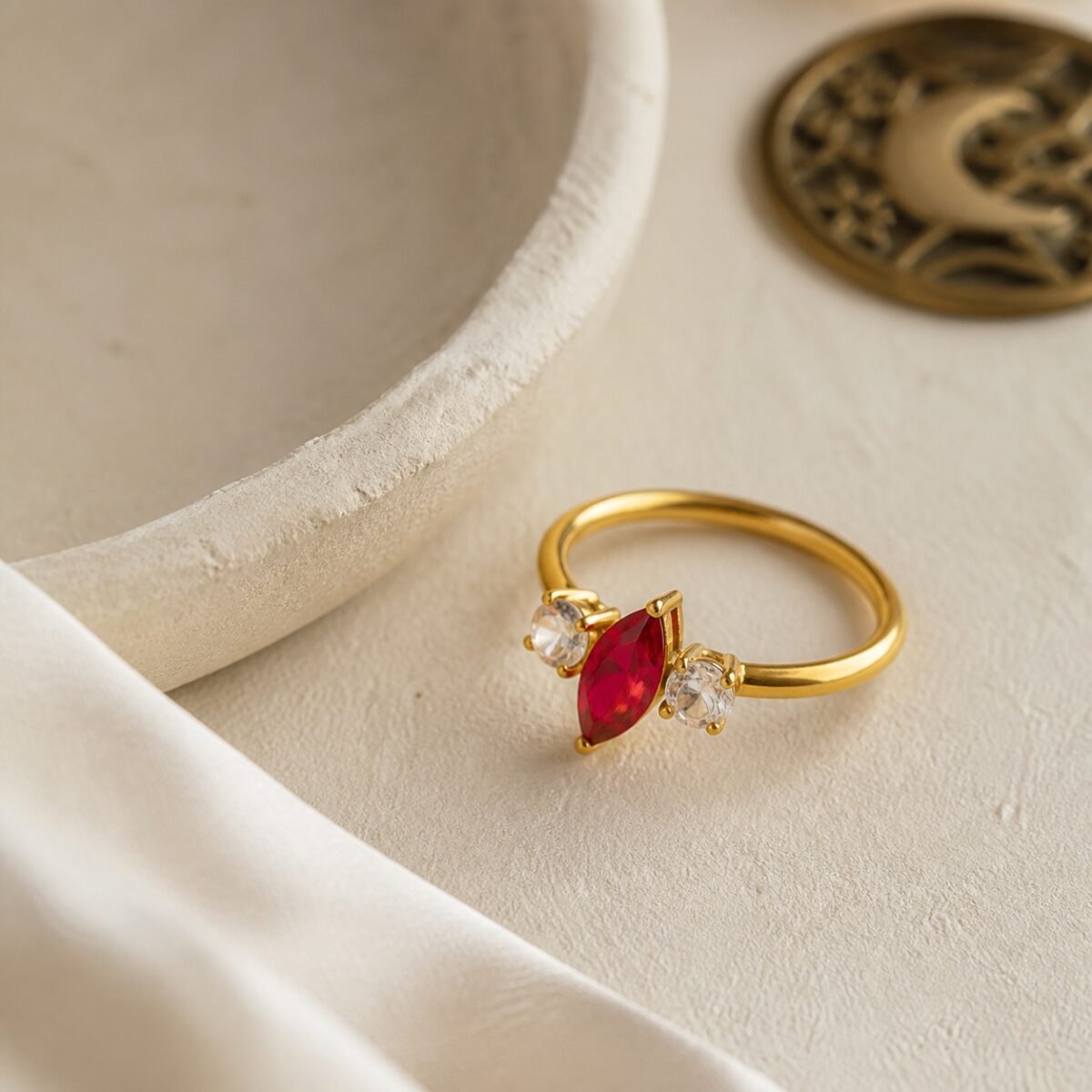 July Ruby Birthstone Marquise Trio Ring – Gold