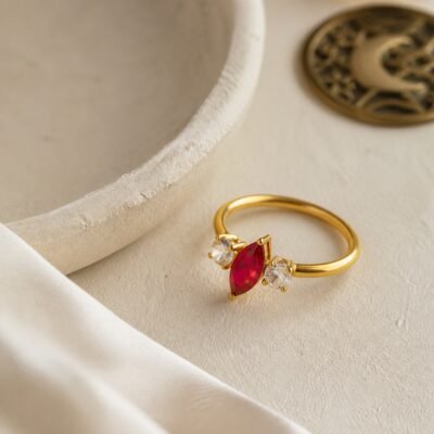July Ruby Birthstone Marquise Trio Ring – Gold