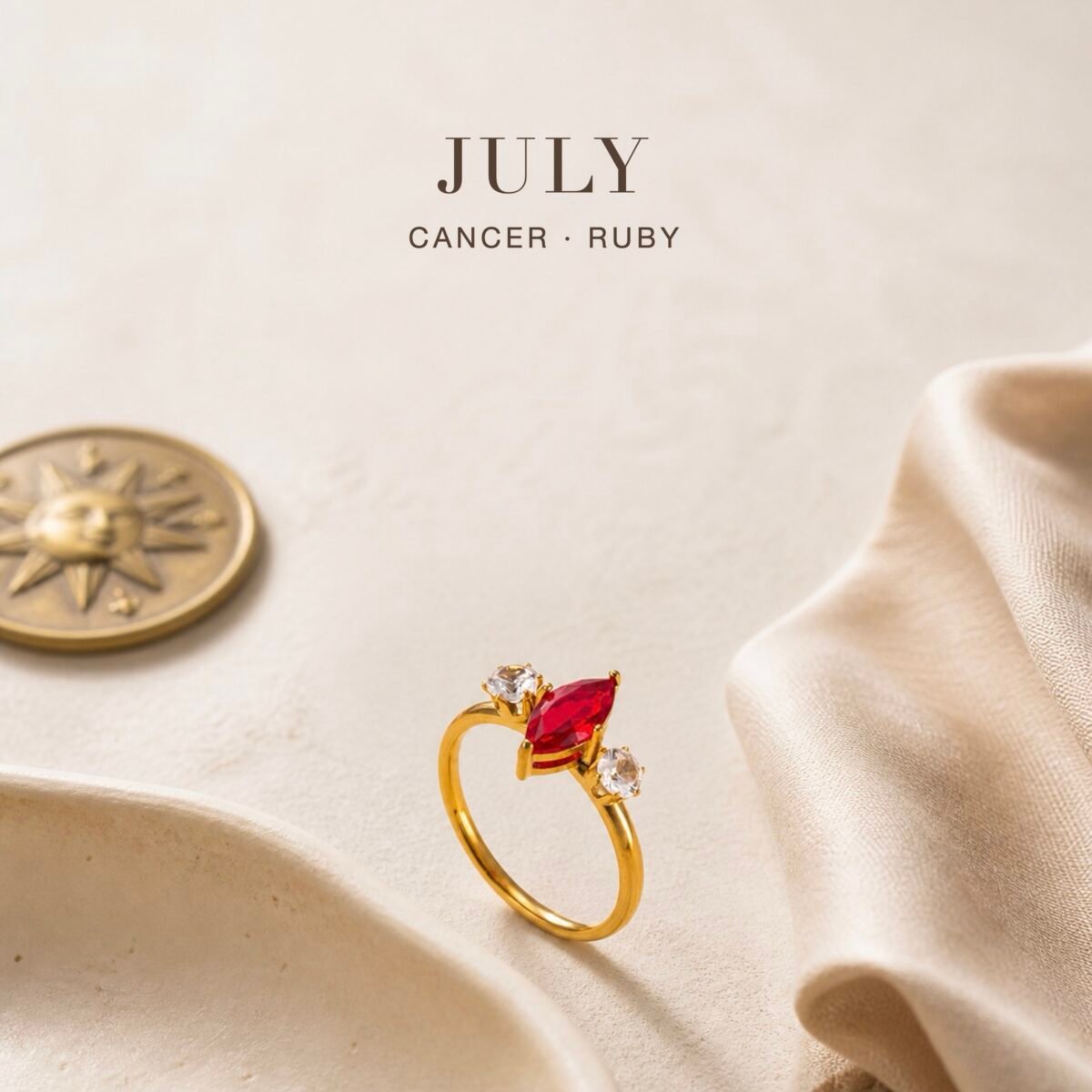 July Ruby Birthstone Marquise Trio Ring – Gold