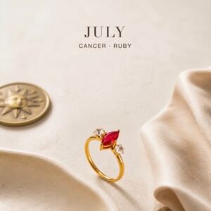 Gold Birthstone Marquise Trio Rings - July