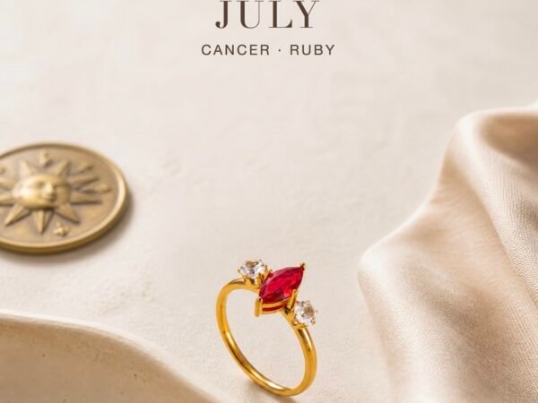July Ruby Birthstone Marquise Trio Ring – Gold