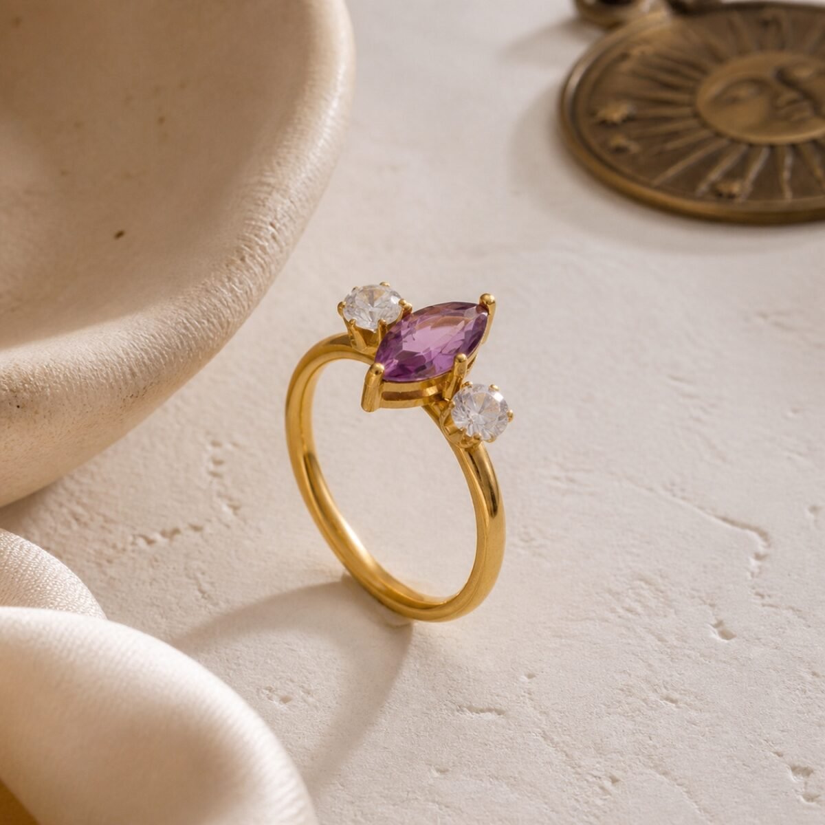 June Lavender Amethyst Birthstone Marquise Trio Ring – Gold
