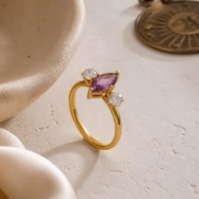 June Lavender Amethyst Birthstone Marquise Trio Ring – Gold