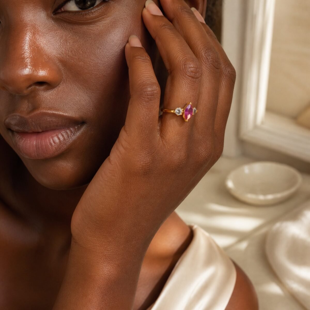 June Lavender Amethyst Birthstone Marquise Trio Ring – Gold