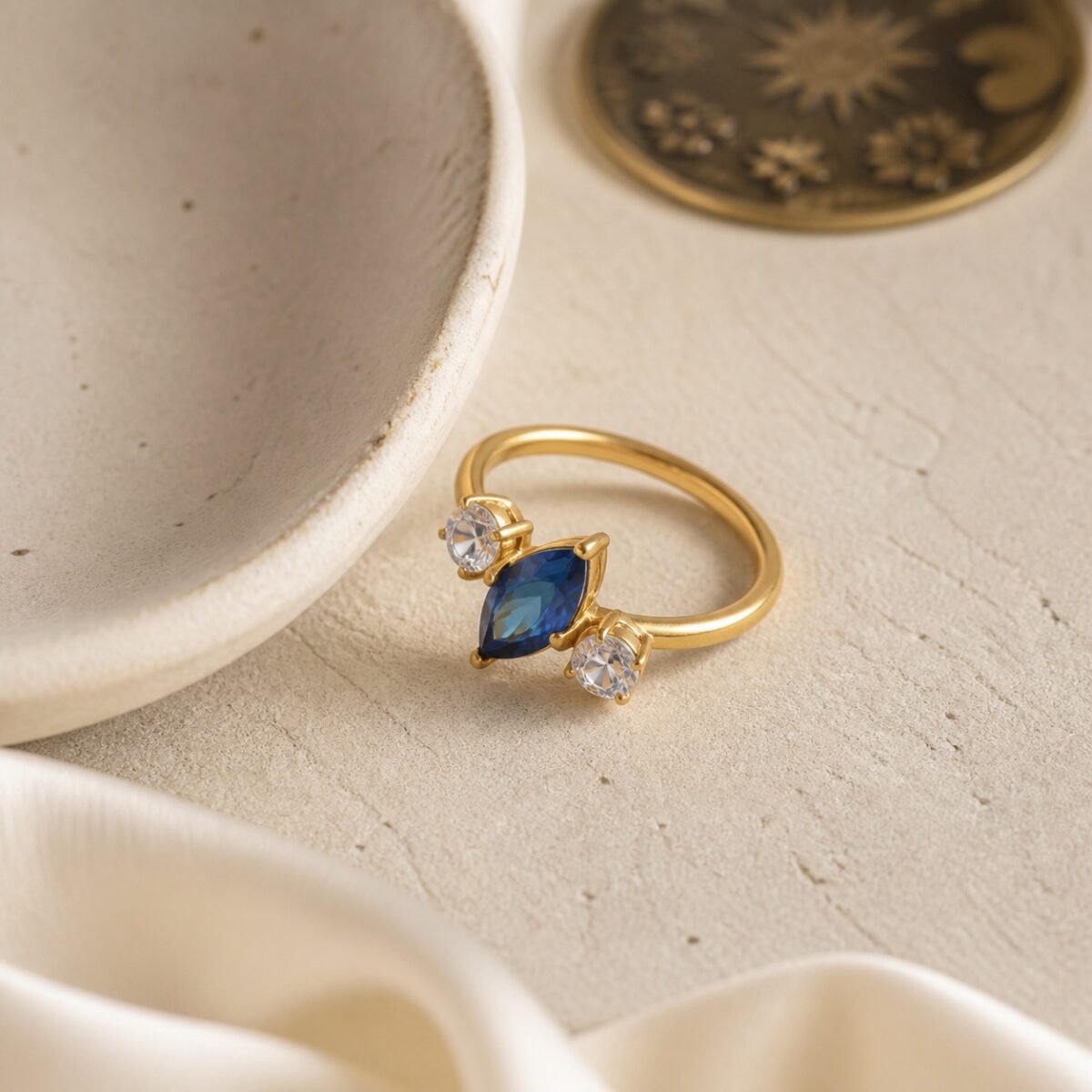 March Aquamarine Birthstone Marquise Trio Ring – Gold