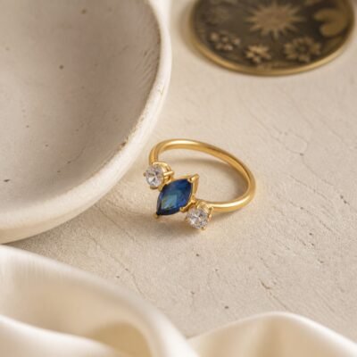 March Aquamarine Birthstone Marquise Trio Ring – Gold