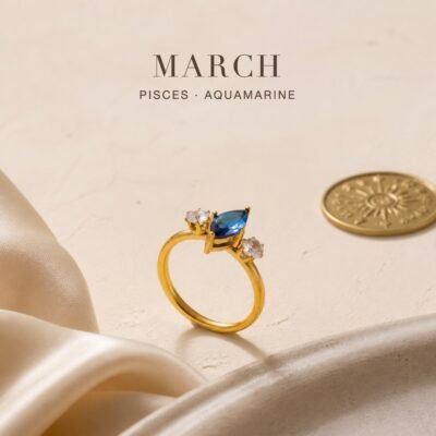 March Aquamarine Birthstone Marquise Trio Ring – Gold