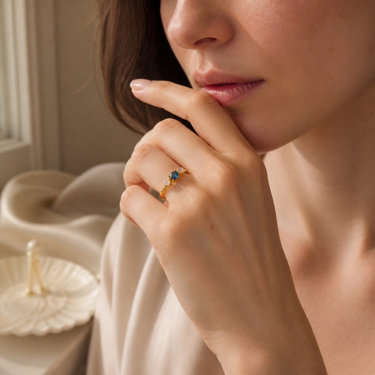March Aquamarine Birthstone Marquise Trio Ring – Gold