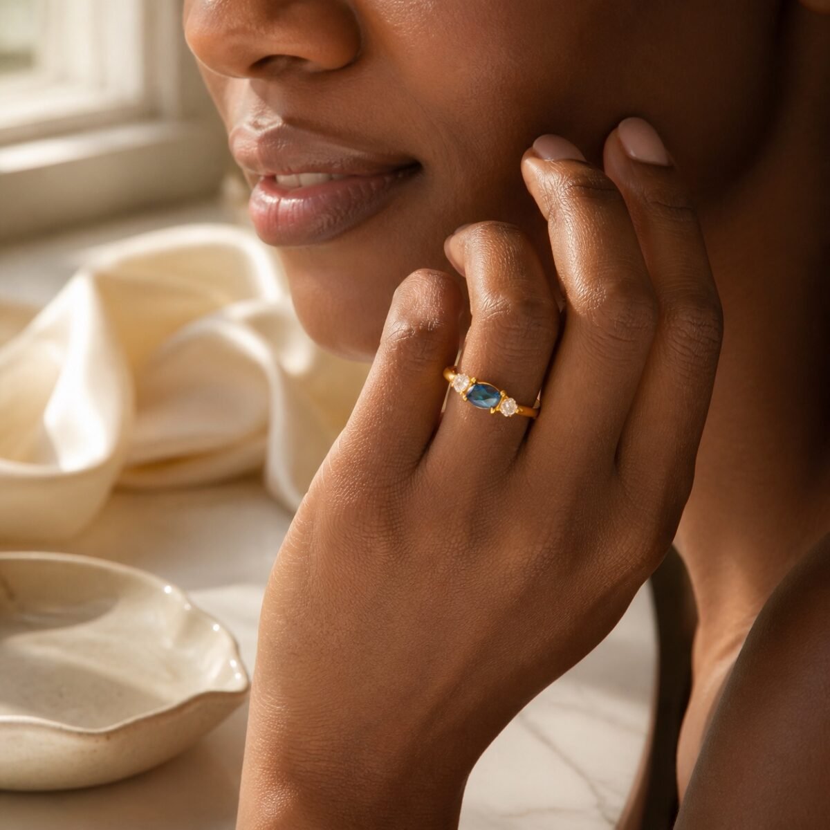 March Aquamarine Birthstone Marquise Trio Ring – Gold