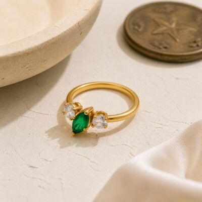 May Emerald Birthstone Marquise Trio Ring – Gold