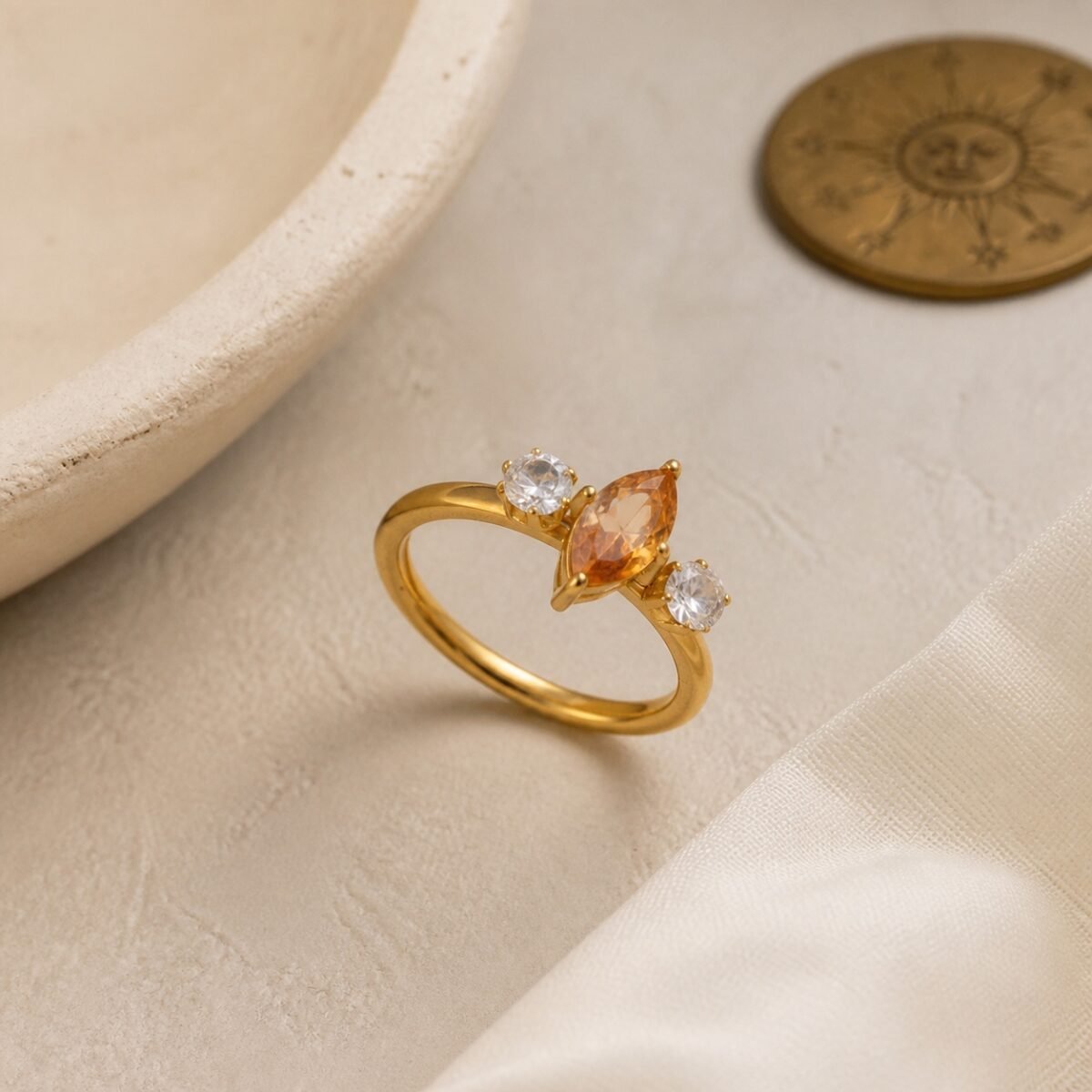 November Citrine Birthstone Marquise Trio Ring – Gold