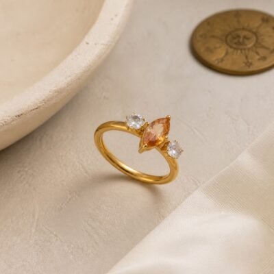 November Citrine Birthstone Marquise Trio Ring – Gold