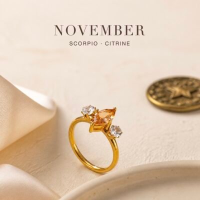 November Citrine Birthstone Marquise Trio Ring – Gold