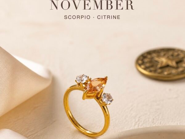 November Citrine Birthstone Marquise Trio Ring – Gold