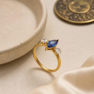 September Sapphire Birthstone Marquise Trio Ring – Gold