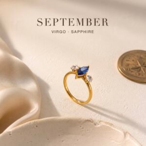 Gold Birthstone Marquise Trio Rings - September