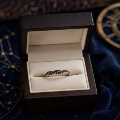 January Garnet Birthstone Wave Pavé Adjustable Ring – Silver