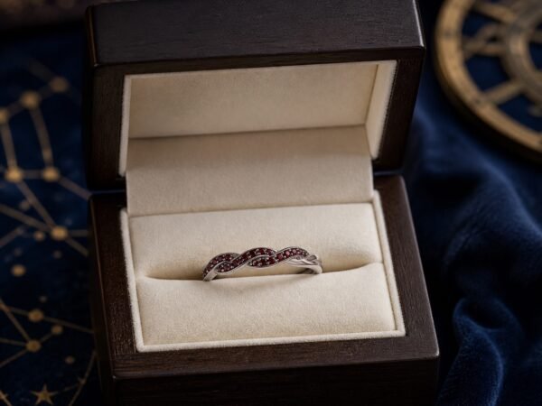 January Garnet Birthstone Wave Pavé Adjustable Ring – Silver