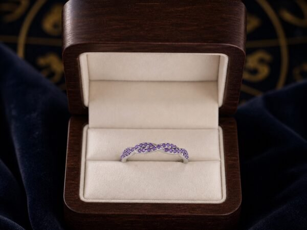 February Amethyst Birthstone Wave Pavé Adjustable Ring – Silver
