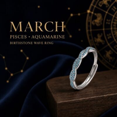 birthstone-wave-pave-ring-03-march-aquamarine March Aquamarine Birthstone Wave Pavé Adjustable Ring – Silver