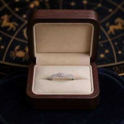 April Clear Crystal Birthstone Wave Pavé Adjustable Ring – Silver