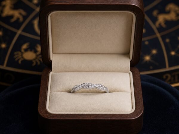 April Clear Crystal Birthstone Wave Pavé Adjustable Ring – Silver