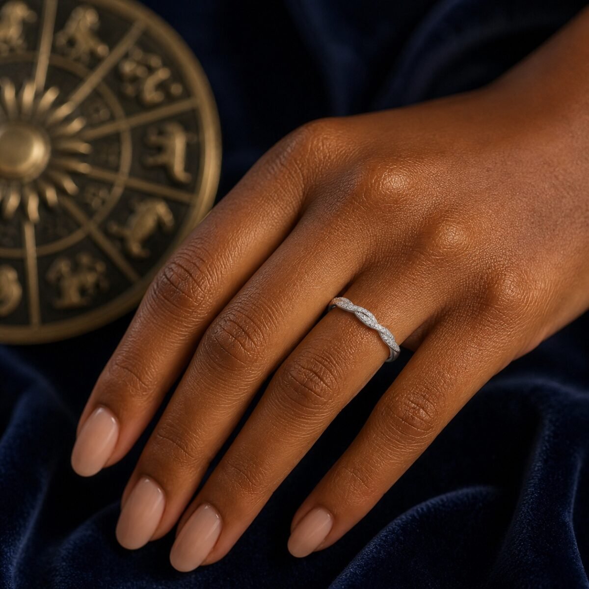 April Clear Crystal Birthstone Wave Pavé Adjustable Ring – Silver