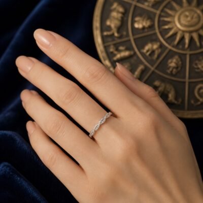 April Clear Crystal Birthstone Wave Pavé Adjustable Ring – Silver