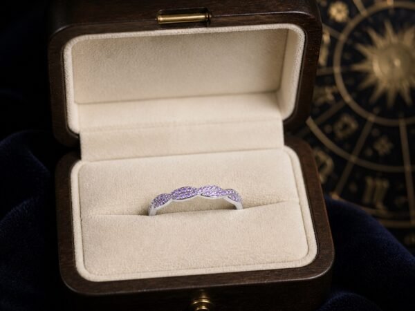 June Lavender Amethyst Birthstone Wave Pavé Adjustable Ring – Silver