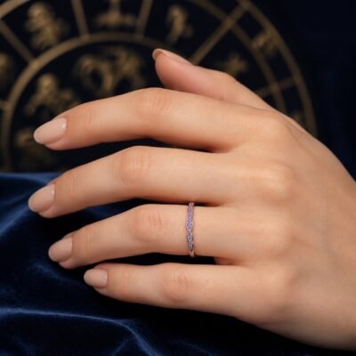 birthstone-wave-pave-ring-06-june-lavender-amethyst-wear-fair June Lavender Amethyst Birthstone Wave Pavé Adjustable Ring – Silver