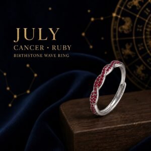 Silver Birthstone Wave Pavé Adjustable Rings - July