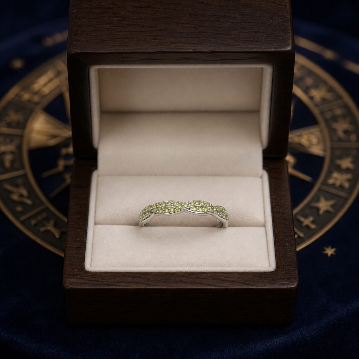 August Peridot Birthstone Wave Pavé Adjustable Ring – Silver