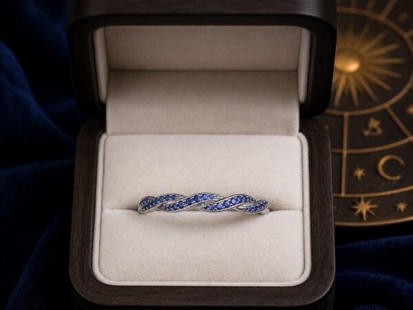 September Sapphire Birthstone Wave Pavé Adjustable Ring – Silver