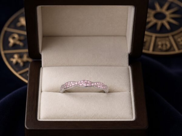 October Pink Tourmaline Birthstone Wave Pavé Adjustable Ring – Silver