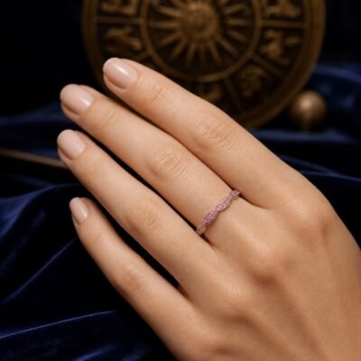 birthstone-wave-pave-ring-10-october-pink-tourmaline-wear-fair October Pink Tourmaline Birthstone Wave Pavé Adjustable Ring – Silver
