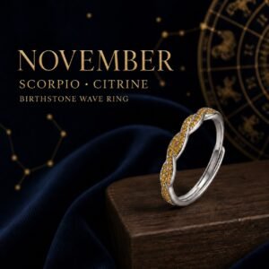 Silver Birthstone Wave Pavé Adjustable Rings - November